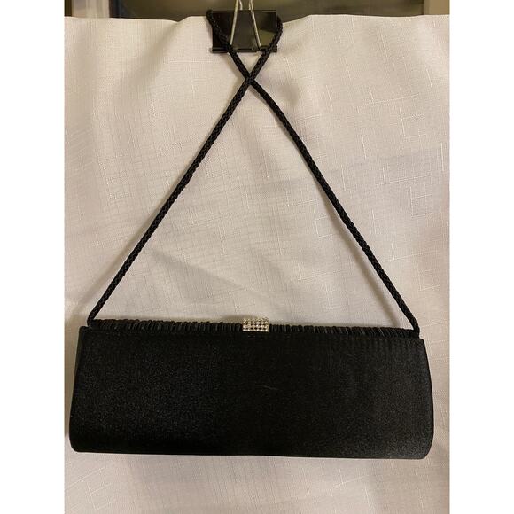 Women's Evening Formal Clutch Bag Purse Black with rhinestones rope strap EUC - Picture 3 of 13
